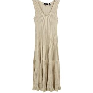 Theory Ottoman Ribbed Midi Tank Dress Women Small‎ Lustrate Ivory V-Neck Crochet
